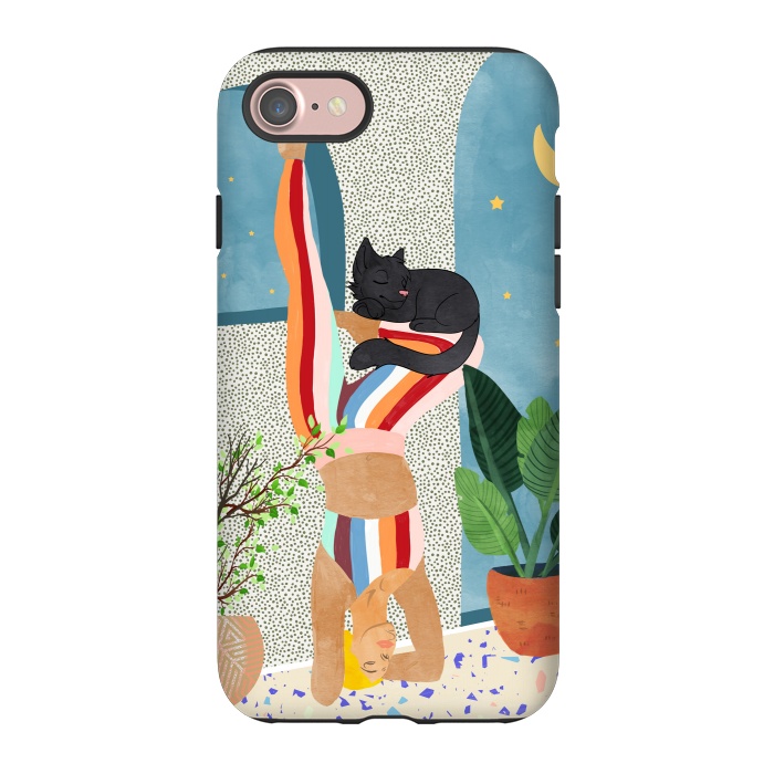 iPhone 7 StrongFit Headstand, Cat Yoga, Active Woman Workout, Eclectic Colorful Pets Terrazzo by Uma Prabhakar Gokhale