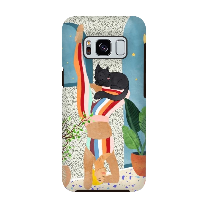 Galaxy S8 StrongFit Headstand, Cat Yoga, Active Woman Workout, Eclectic Colorful Pets Terrazzo by Uma Prabhakar Gokhale