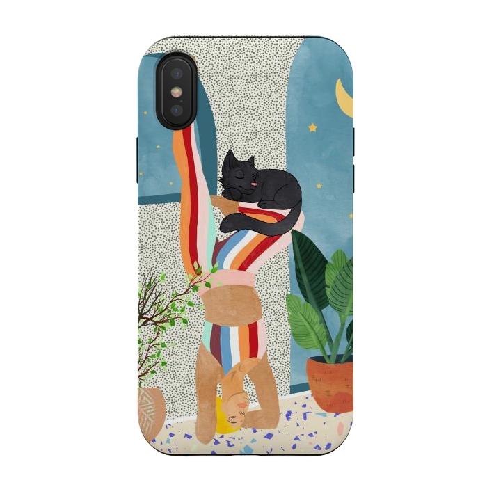 iPhone Xs / X StrongFit Headstand, Cat Yoga, Active Woman Workout, Eclectic Colorful Pets Terrazzo by Uma Prabhakar Gokhale