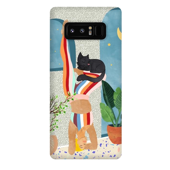 Galaxy Note 8 StrongFit Headstand, Cat Yoga, Active Woman Workout, Eclectic Colorful Pets Terrazzo by Uma Prabhakar Gokhale