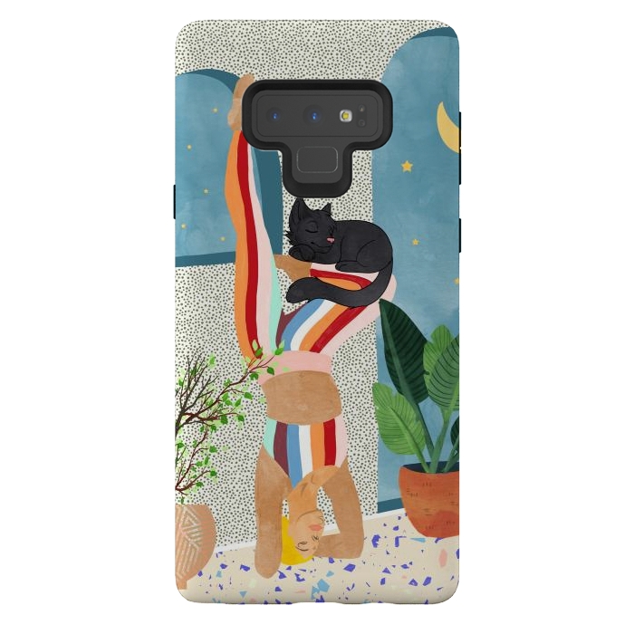 Galaxy Note 9 StrongFit Headstand, Cat Yoga, Active Woman Workout, Eclectic Colorful Pets Terrazzo by Uma Prabhakar Gokhale