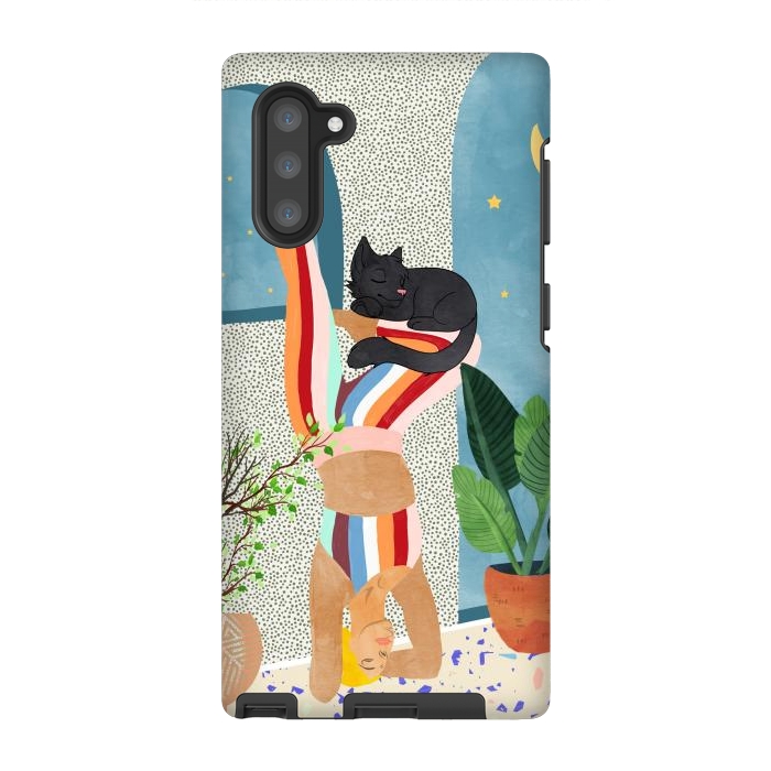 Galaxy Note 10 StrongFit Headstand, Cat Yoga, Active Woman Workout, Eclectic Colorful Pets Terrazzo by Uma Prabhakar Gokhale