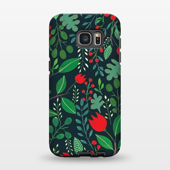 Galaxy S7 EDGE StrongFit Christmas Floral Black by Hanny Agustine