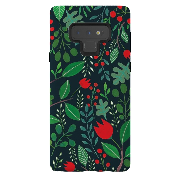 Galaxy Note 9 StrongFit Christmas Floral Black by Hanny Agustine