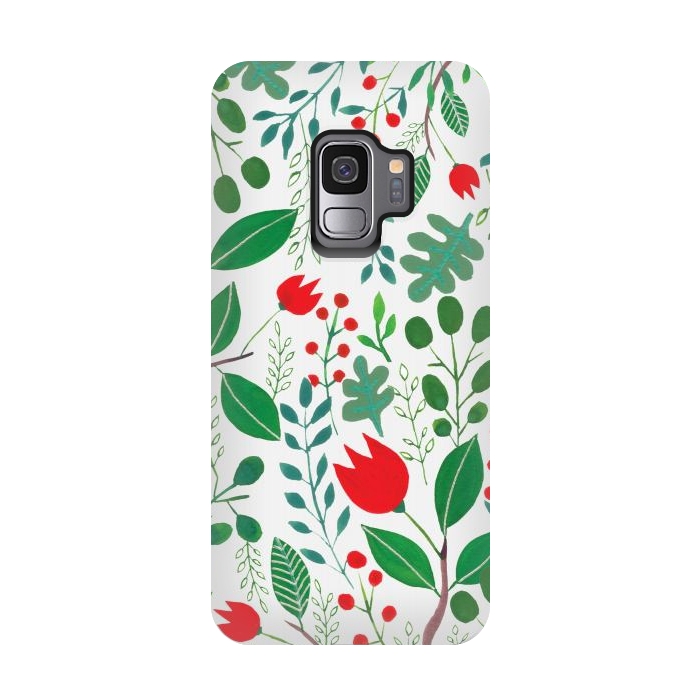 Galaxy S9 StrongFit Christmas Floral White by Hanny Agustine
