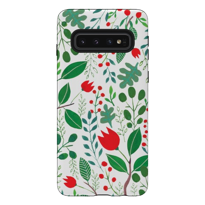 Galaxy S10 StrongFit Christmas Floral White by Hanny Agustine