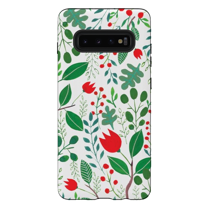 Galaxy S10 plus StrongFit Christmas Floral White by Hanny Agustine