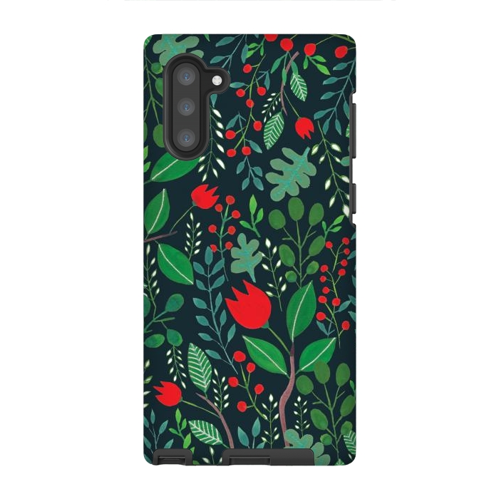 Galaxy Note 10 StrongFit Christmas Floral 2 Black by Hanny Agustine