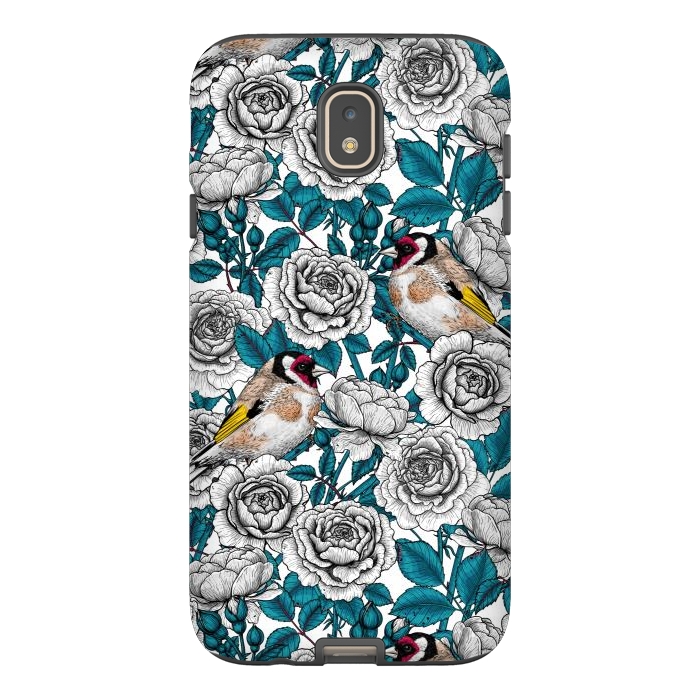 Galaxy J7 StrongFit White rose flowers and goldfinch birds by Katerina Kirilova