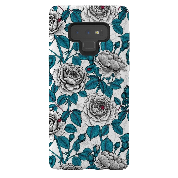 Galaxy Note 9 StrongFit  White roses and ladybugs by Katerina Kirilova