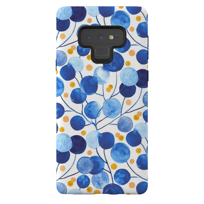 Galaxy Note 9 StrongFit Pompom Plants in Cobalt & Gold by Tigatiga