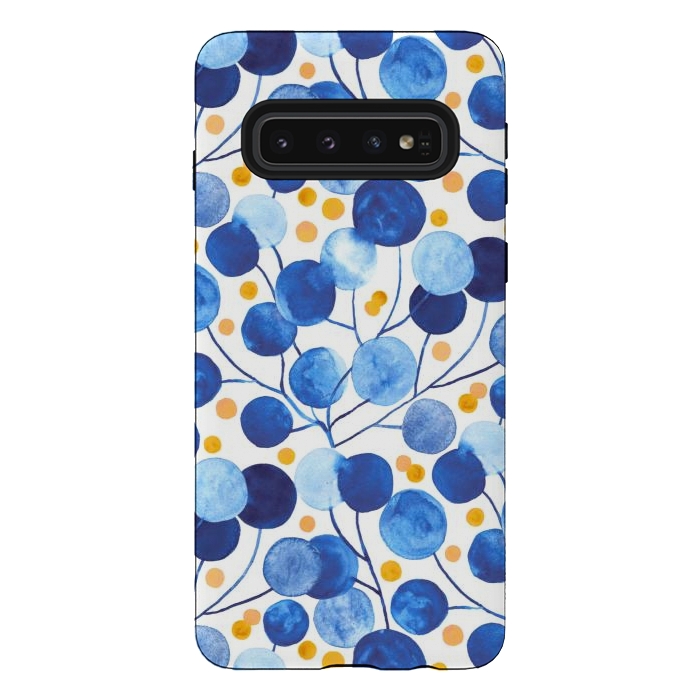 Galaxy S10 StrongFit Pompom Plants in Cobalt & Gold by Tigatiga