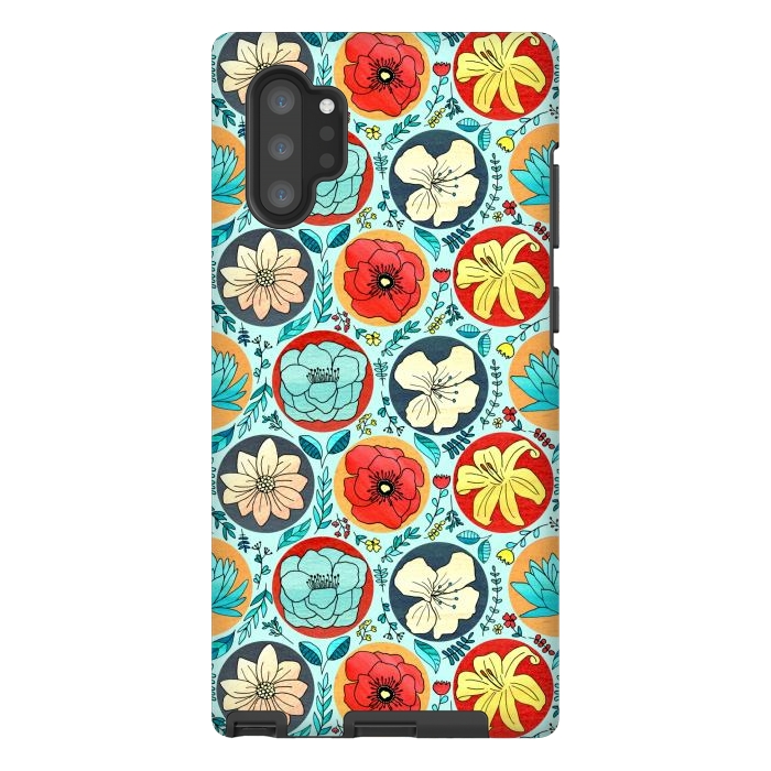 Galaxy Note 10 plus StrongFit Polka Dot Floral On Navy  by Tigatiga