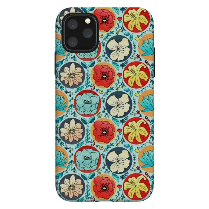 iPhone 11 Pro Max StrongFit Polka Dot Floral On Navy  by Tigatiga