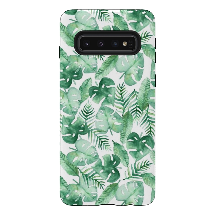 Galaxy S10 StrongFit Tropical Jungle on White by Tangerine-Tane