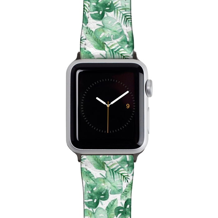 Watch 42mm / 44mm Strap PU leather Tropical Jungle on White by Tangerine-Tane