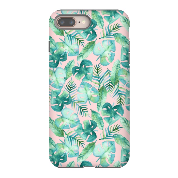 iPhone 7 plus StrongFit Cyan Tropical Jungle on Pink by Tangerine-Tane