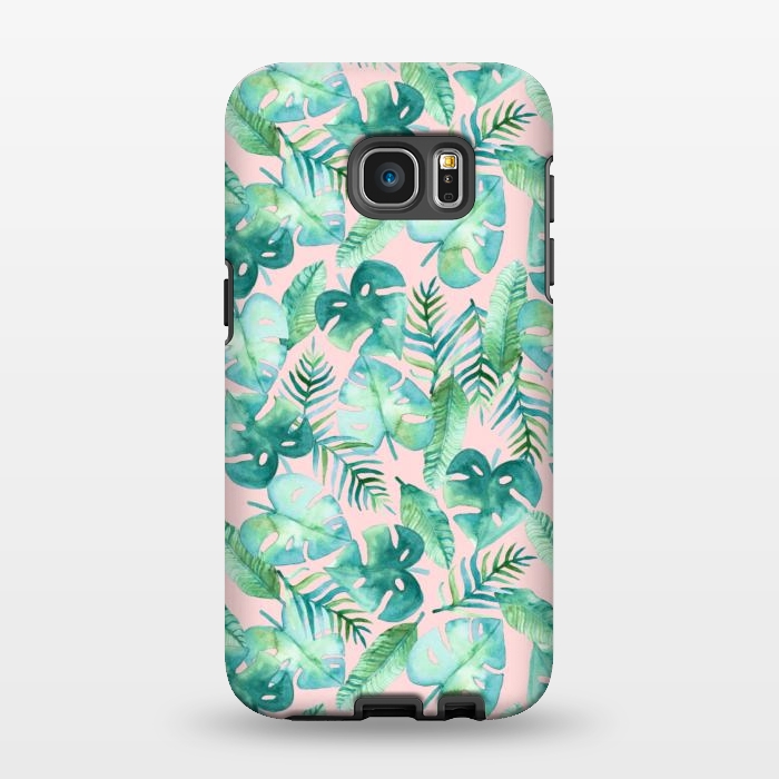 Galaxy S7 EDGE StrongFit Cyan Tropical Jungle on Pink by Tangerine-Tane