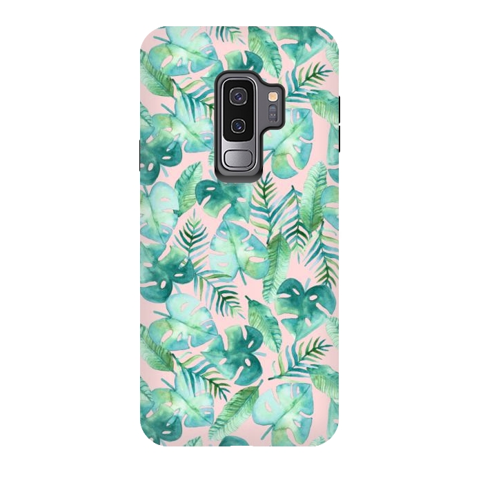 Galaxy S9 plus StrongFit Cyan Tropical Jungle on Pink by Tangerine-Tane