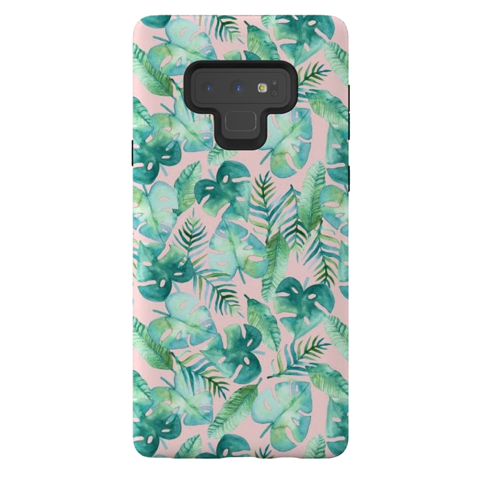 Galaxy Note 9 StrongFit Cyan Tropical Jungle on Pink by Tangerine-Tane