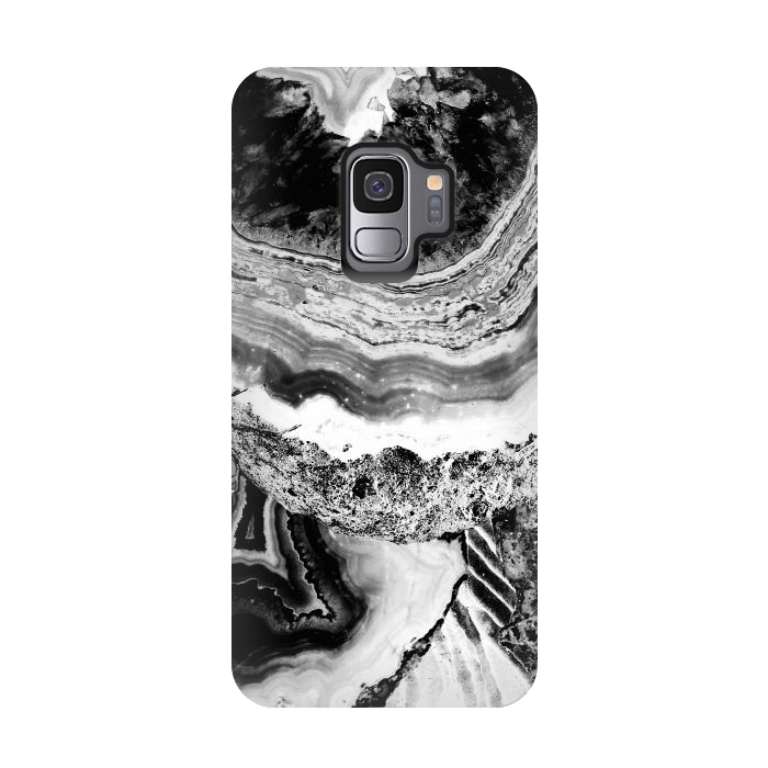 Galaxy S9 StrongFit Black and white geode marble art by Oana 