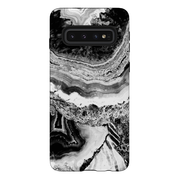 Galaxy S10 StrongFit Black and white geode marble art by Oana 
