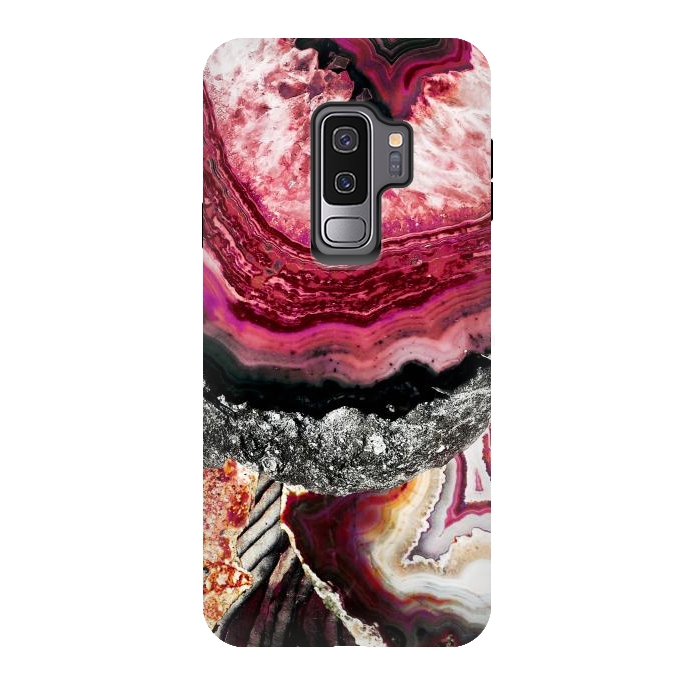 Galaxy S9 plus StrongFit Vibrant pink gold agate geode stones by Oana 