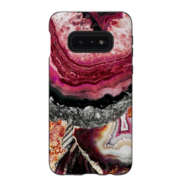 Galaxy S10e StrongFit Vibrant pink gold agate geode stones by Oana 