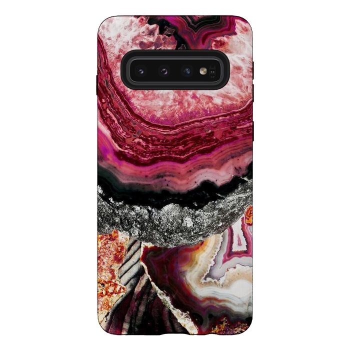 Galaxy S10 StrongFit Vibrant pink gold agate geode stones by Oana 