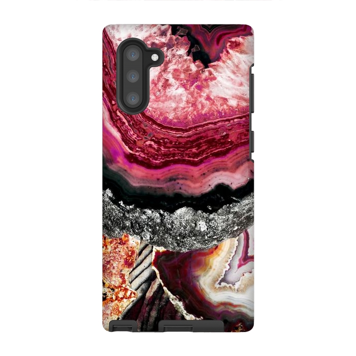 Galaxy Note 10 StrongFit Vibrant pink gold agate geode stones by Oana 