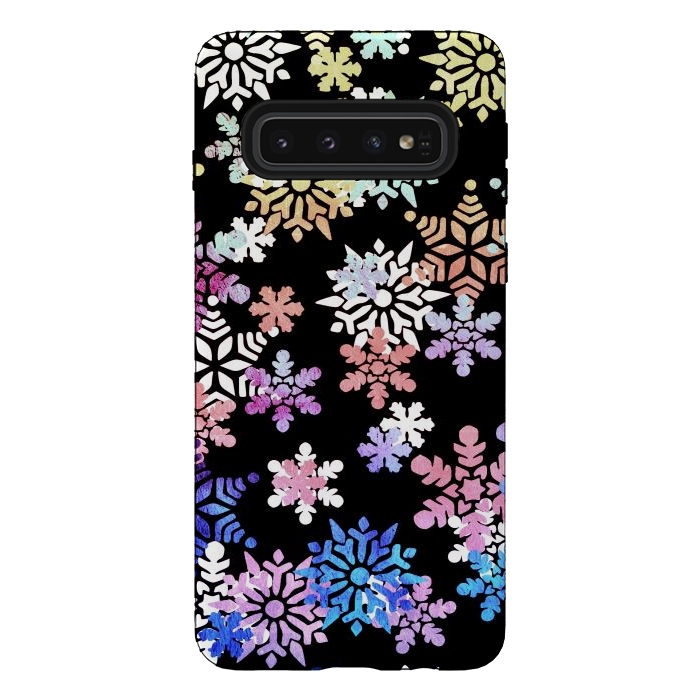 Galaxy S10 StrongFit Rainbow colourful snowflakes Christmas pattern by Oana 