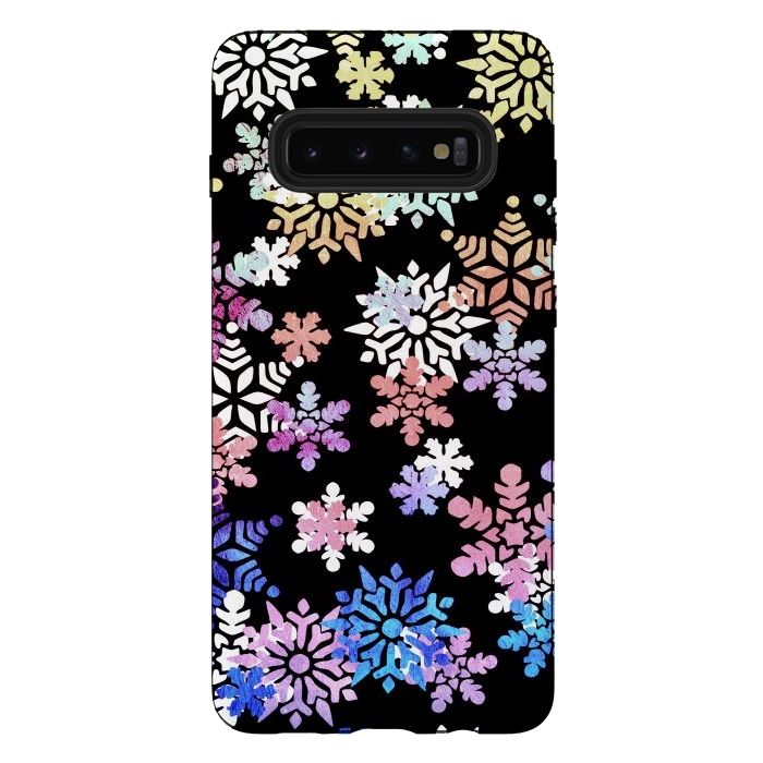 Galaxy S10 plus StrongFit Rainbow colourful snowflakes Christmas pattern by Oana 