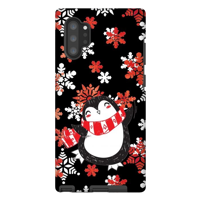 Galaxy Note 10 plus StrongFit Cute penguin and winter snowflakes Jolly Christmas illustration by Oana 