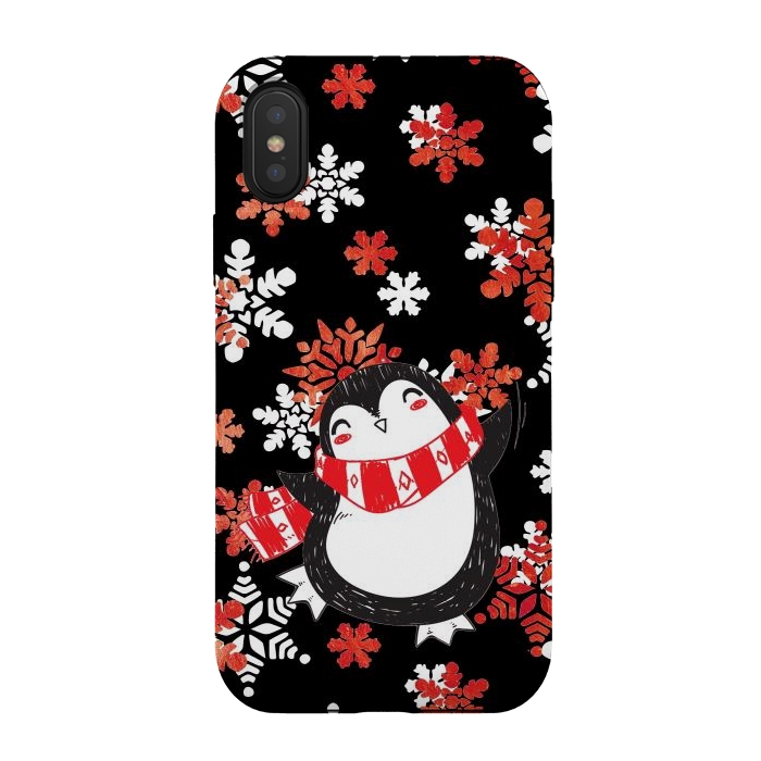 iPhone Xs / X StrongFit Cute penguin and winter snowflakes Jolly Christmas illustration by Oana 