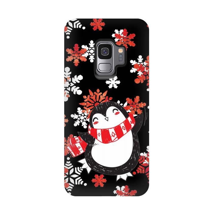 Galaxy S9 StrongFit Cute penguin and winter snowflakes Jolly Christmas illustration by Oana 