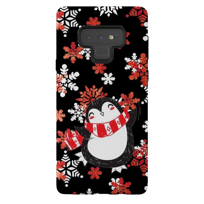 Galaxy Note 9 StrongFit Cute penguin and winter snowflakes Jolly Christmas illustration by Oana 