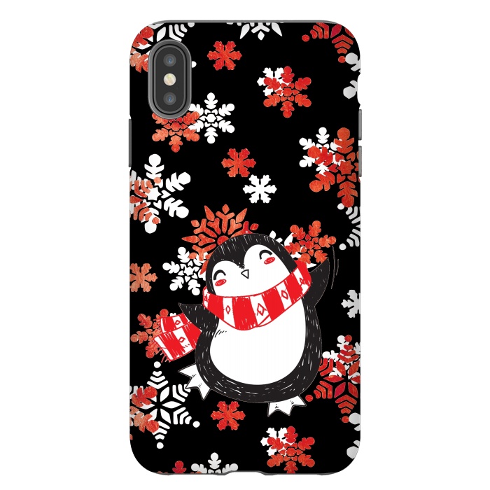 iPhone Xs Max StrongFit Cute penguin and winter snowflakes Jolly Christmas illustration by Oana 