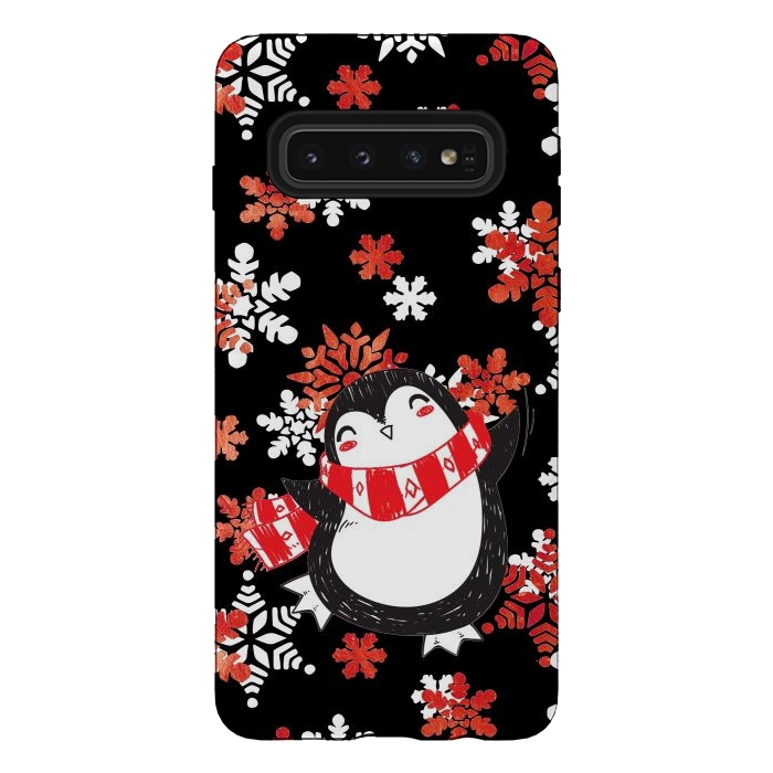 Galaxy S10 StrongFit Cute penguin and winter snowflakes Jolly Christmas illustration by Oana 