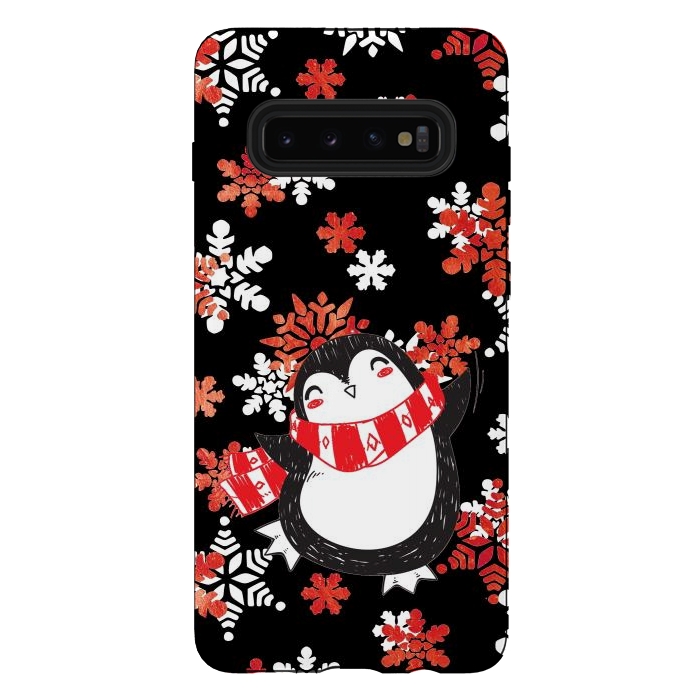 Galaxy S10 plus StrongFit Cute penguin and winter snowflakes Jolly Christmas illustration by Oana 