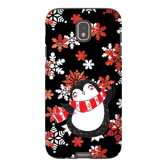 Galaxy J7 StrongFit Cute penguin and winter snowflakes Jolly Christmas illustration by Oana 