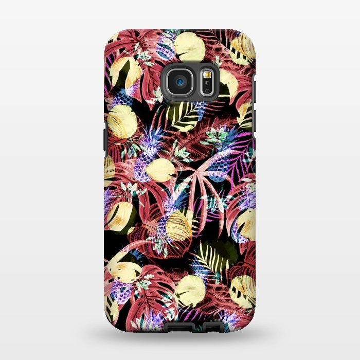 Galaxy S7 EDGE StrongFit Colourful painted tropical leaves and pineapples by Oana 