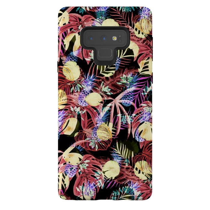 Galaxy Note 9 StrongFit Colourful painted tropical leaves and pineapples by Oana 