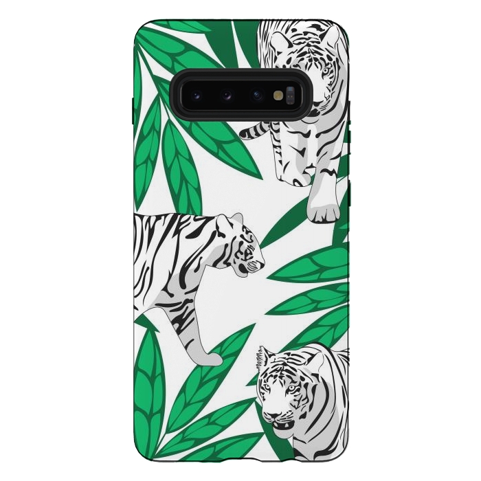 Galaxy S10 plus StrongFit White tigers by Julia Badeeva