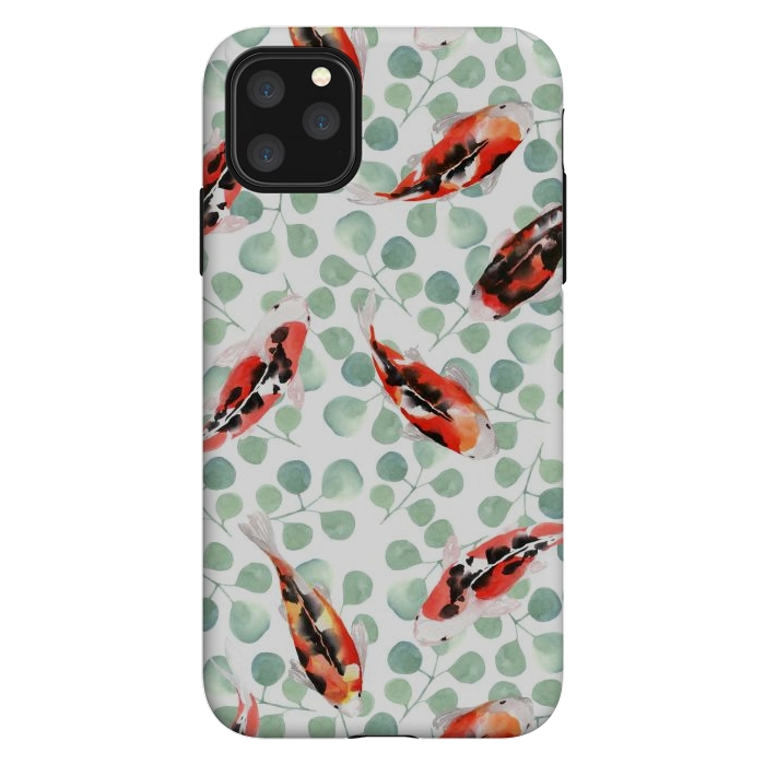 iPhone 11 Pro Max StrongFit Koi fish. White pattern by Julia Badeeva