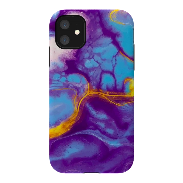 iPhone 11 StrongFit blue purple gold marble by haroulita
