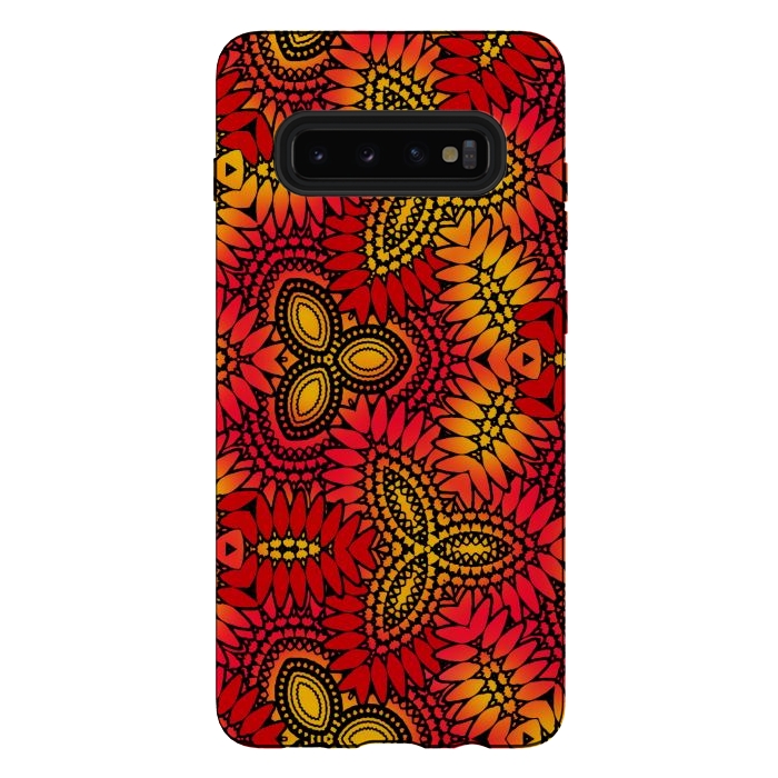 Galaxy S10 plus StrongFit Mandala style red and yellow decorative design by Josie