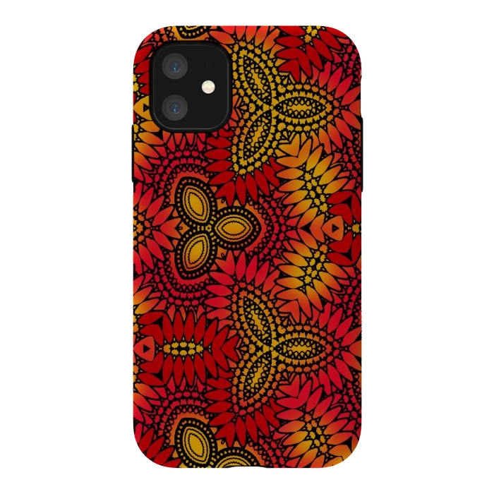 iPhone 11 StrongFit Mandala style red and yellow decorative design by Josie
