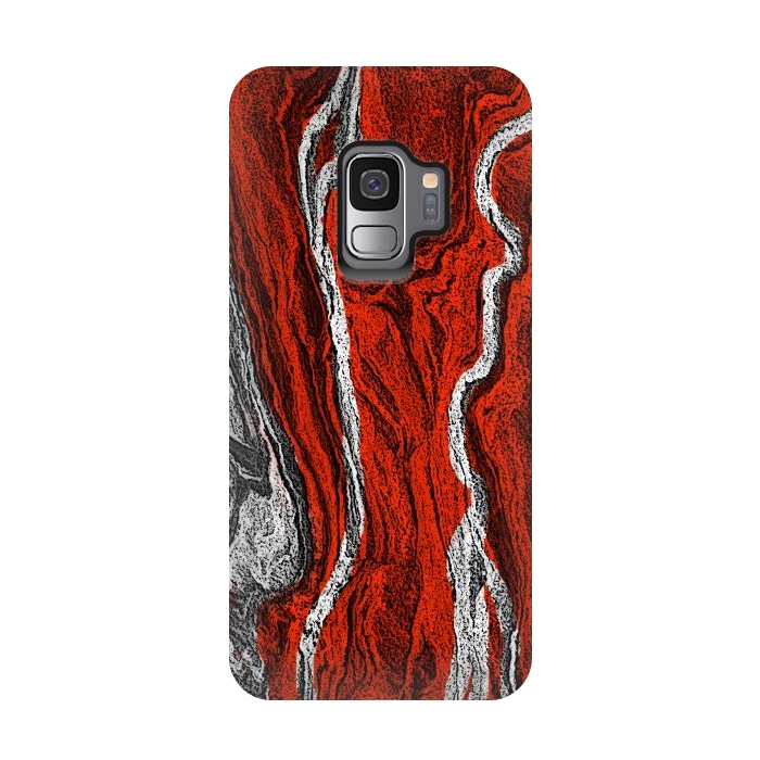 Galaxy S9 StrongFit Red and white marble texture design by Josie