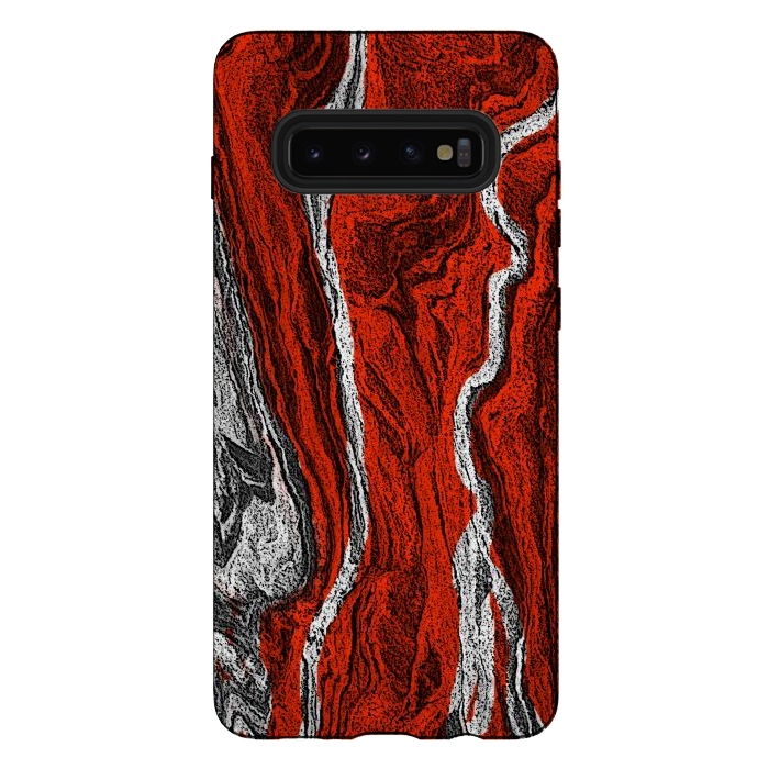 Galaxy S10 plus StrongFit Red and white marble texture design by Josie