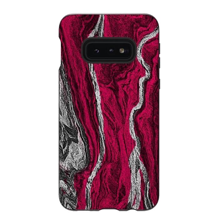 Galaxy S10e StrongFit Pink and white marble textured design by Josie